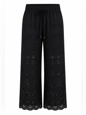 Papillon Black Eyelet Wide Leg Pants NWT Large
